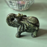 Nephrite Jade elephant figurine by Moonlight Gemstones, 5x7 cm, dark green with veining