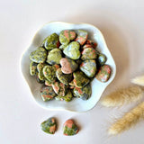 Mini Hart Unakite heart worry stones by Moonlight Gemstones, 2x2 cm, green and pink marbled