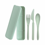 green-goose bio-based Bestekset in speckled mint green with case; includes fork, knife and spoon