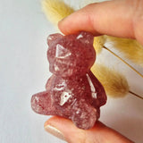 Strawberry quartz bear crystal carving, 4 cm, pink-red gemstone by Moonlight Gemstones