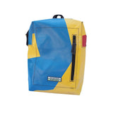 green-goose Rugtas Silnice backpack in blue and yellow with a vertical front zip pocket