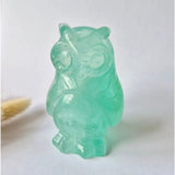Fluorite owl gemstone carving in translucent green by Moonlight Gemstones, 434 g