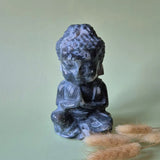 XL blue moss agate Buddha statue with rough druzy texture