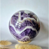 XL Dream purple amethyst gemstone sphere with white calcite banding, 95 mm, 1128 g
