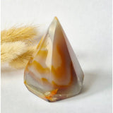 Druzy gray agate standing crystal gemstone with amber-brown banding