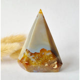 Druzy grey agate standing gemstone crystal with orange base, 144 g