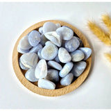 Blue lace agate palmstones, 3 cm tumbled stones, pale blue with white banding, 100 g