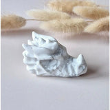 Dragon skull carving in howlite, white with gray veins, 5 cm, Moonlight Gemstones