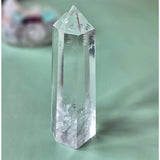 Clear quartz tower obelisk by Moonlight Gemstones, polished crystal with a pointed top