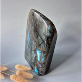 Labradorite freeform gemstone by Moonlight Gemstones, XXL with intense flash and blue iridescence.