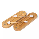 green-goose reusable bamboo cotton swabs and makeup applicator set of 2 on bamboo tray