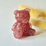Strawberry quartz bear crystal carving, 4 cm, pink speckled gemstone by Moonlight Gemstones