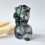 Mosagaat vrouwenbeeldje, 8 cm, handgeslepen edelsteen-carving, Moonlight Gemstones