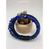 Gevlochten leren armband met Turkse oogglassteen - Geluksbrenger x 6