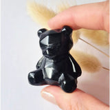 Bear crystal carving Edelsteen Facet Beer in black obsidian, 4 cm, Moonlight Gemstones
