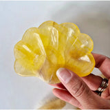 Shell-shaped yellow fluorite gemstone carving bowl by Moonlight Gemstones