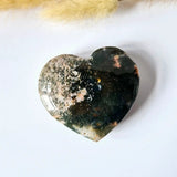 Druzy moss agate heart pendant, 6–8 cm, multicolor crystal surface, Moonlight Gemstones