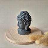 Shungite Meditatie Buddha 6cm sculpture in dark shungite on round wooden base by Moonlight Gemstones