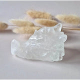 Dragon skull carving in clear quartz by Moonlight Gemstones, 7 cm