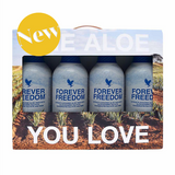 4-pack Forever Freedom collagen bottles by Forever Living in a display box