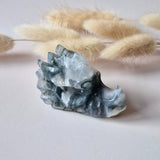 Dragon skull carving in moss agate, Moonlight Gemstones, 5 cm, blue-green crystal sculpture
