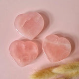Rozenkwarts hartvormige schaaltjes, 3 stuks, ca. 5 cm, roze edelsteen, Moonlight Gemstones