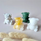 Edelsteen Crystal Carving Bear set by Moonlight Gemstones; four bears in white marble, yellow, green jade