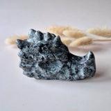 Yooperlite Drakenschedel Edelstein von Moonlight Gemstones, 9 cm, grau-weiß marmoriert