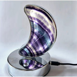 Moonlight Gemstones Candy fluoriet maanlamp op zilverkleurige basis met dimbare LED en USB-aansluiting