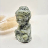 Moonlight Gemstones Edelsteen Groene Jade Boeddha, 5 cm, groene jade met witte marmering