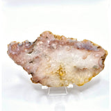 Crystal Cherry Blossom Agaat grote plaat met standaard; roze-witte geode kristallen