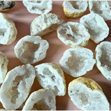Moonlight Gemstones white agate geodes (5–7 cm) with drusy quartz interiors, set of multiple pieces