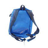 green-goose Rugtas Silnice blue backpack seen from the back with navy shoulder straps and a top handle