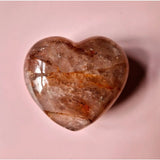 Hematoid Fire Quartz Heart from Moonlight Gemstones with pink and orange-brown inclusions