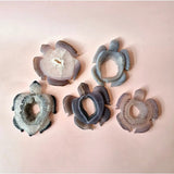 Moonlight Gemstones zes grijze agaatschildpadden met druzy, handgesneden edelsteen sculpturen