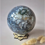 Moonlight Gemstones druzy agate geode sphere 120mm, blue-gray with white crystalline patches
