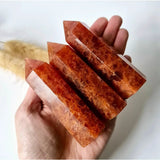Strawberry Quartz Obelisk towers by Moonlight Gemstones, set of 3, 9–10 cm tall, 2–3 cm thick, orange crystal points