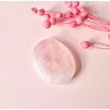 Rose quartz worry stone by Moonlight Gemstones; smooth pink oval palm stone