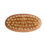 green-goose body brush with natural beige bristles on a wooden oval base
