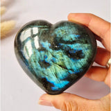 Labradoriet Hart, XL (200–300 g), blauw iriserende flash met sterrenpatroon, gepolijst