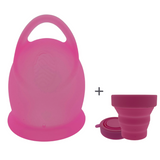 Green-goose silicone menstrual cup with holder and sterilizer, pink; 2-piece set