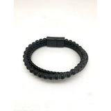 Armband van gevlochten leer en zwarte agaat - Mannelijke look