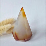 Druzy gray agate standing gemstone crystal with brown inclusions, 118g