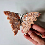 Petal agate butterfly crystal carving with metal body - Moonlight Gemstones, 10 cm