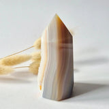 Druzy Agate Tower from Uruguay #103, Moonlight Gemstones, natural geode gemstone with brown-gray-white banding, 194 g