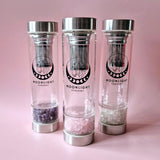 Glazen drinkfles met filter van Moonlight Gemstones, bergkristal edelsteen, 400 ml, 3 stuks
