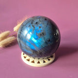 Labradorite sphere 50mm-85mm with blue flash iridescence, Moonlight Gemstones