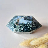 Moonlight Gemstones Rode mosagaat Dubbele Punt Toren Wand met blauwgroene patroon