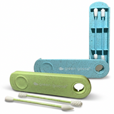 green-goose bio-based cotton swab and makeup applicator set in blue and green, 2-piece