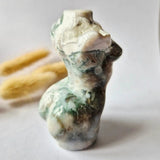 Moss agate woman figurine, 8 cm, hand-polished gemstone carving by Moonlight Gemstones